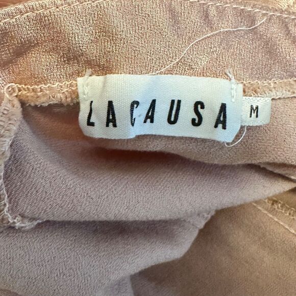 Lacausa Women M Jumpsuit Romper Satin V Neck Wide Leg Pink Rose - Picture 5 of 10